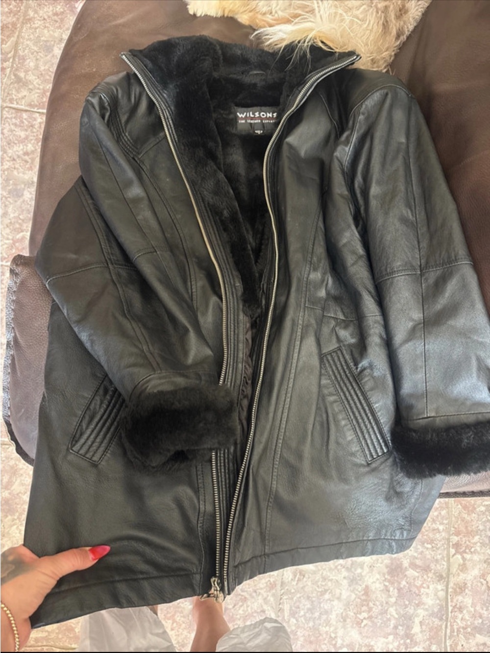 Wilson Black Leather Jacket with Shearling Trim